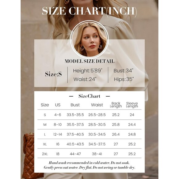 Chic Long Sleeve Satin Silk Top for Women - Elegant Hip-Length Blouse in Apricot - Picture 7 of 9